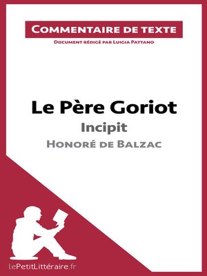 cover image of Le Père Goriot de Balzac--Incipit